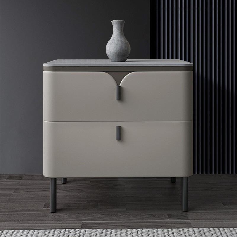 JHC04现代简约轻奢卧室收纳储物抽屉柜实木岩板床头柜意式极简床