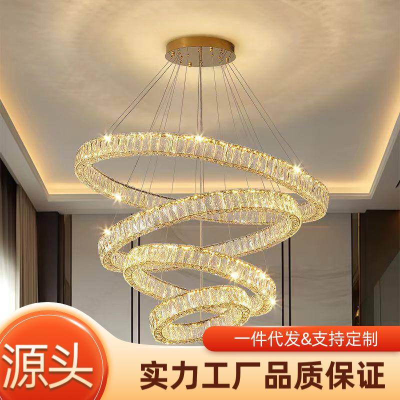 复式楼客厅灯新款水晶吊灯挑空现代轻奢餐厅别墅简约主灯高端吊灯