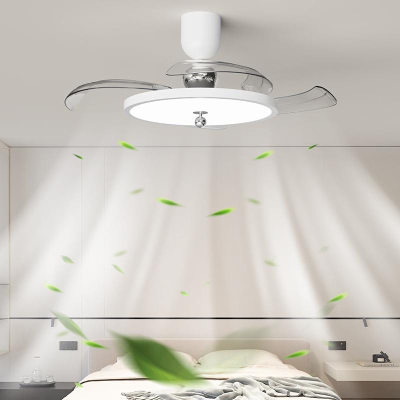 简约中古风扇灯智能静音隐形奶油风餐厅吊扇灯电扇一体卧室房间灯