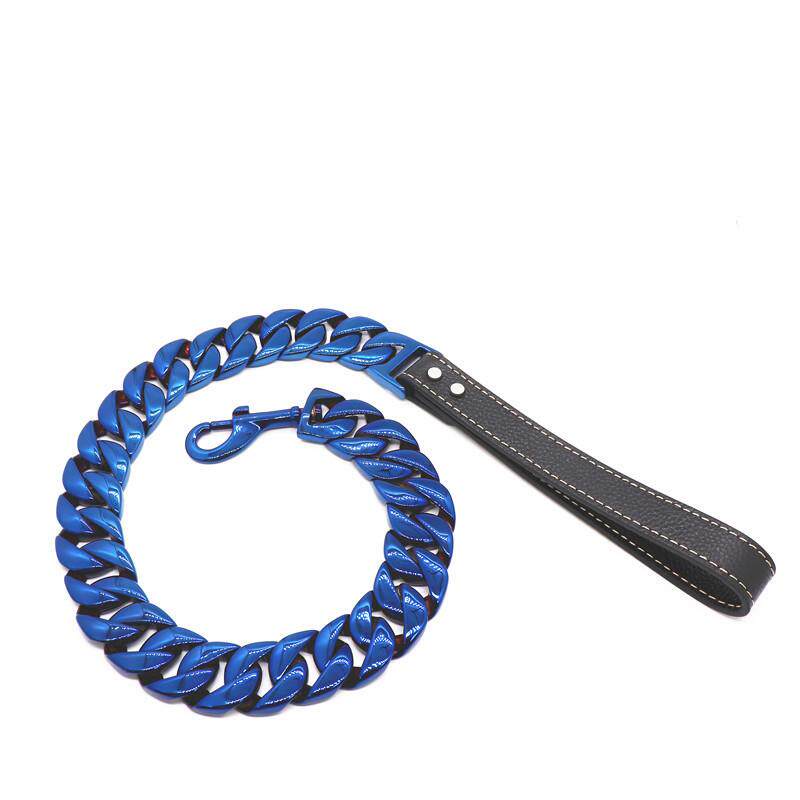 钛钢宠物狗链铸造粗款中大型犬狗狗牵引链金狗项圈皮绳比特犬狗绳