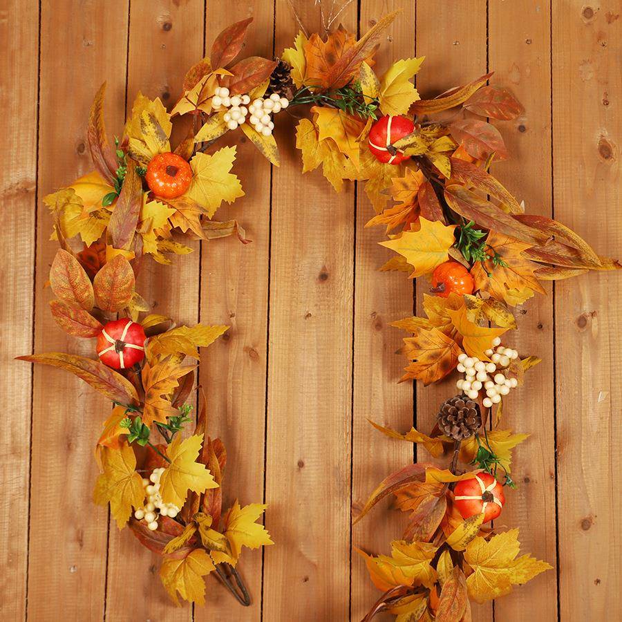 鸿禹 秋季丰收节枫叶装饰藤条 家居藤条装饰壁挂花环仿真植物藤条