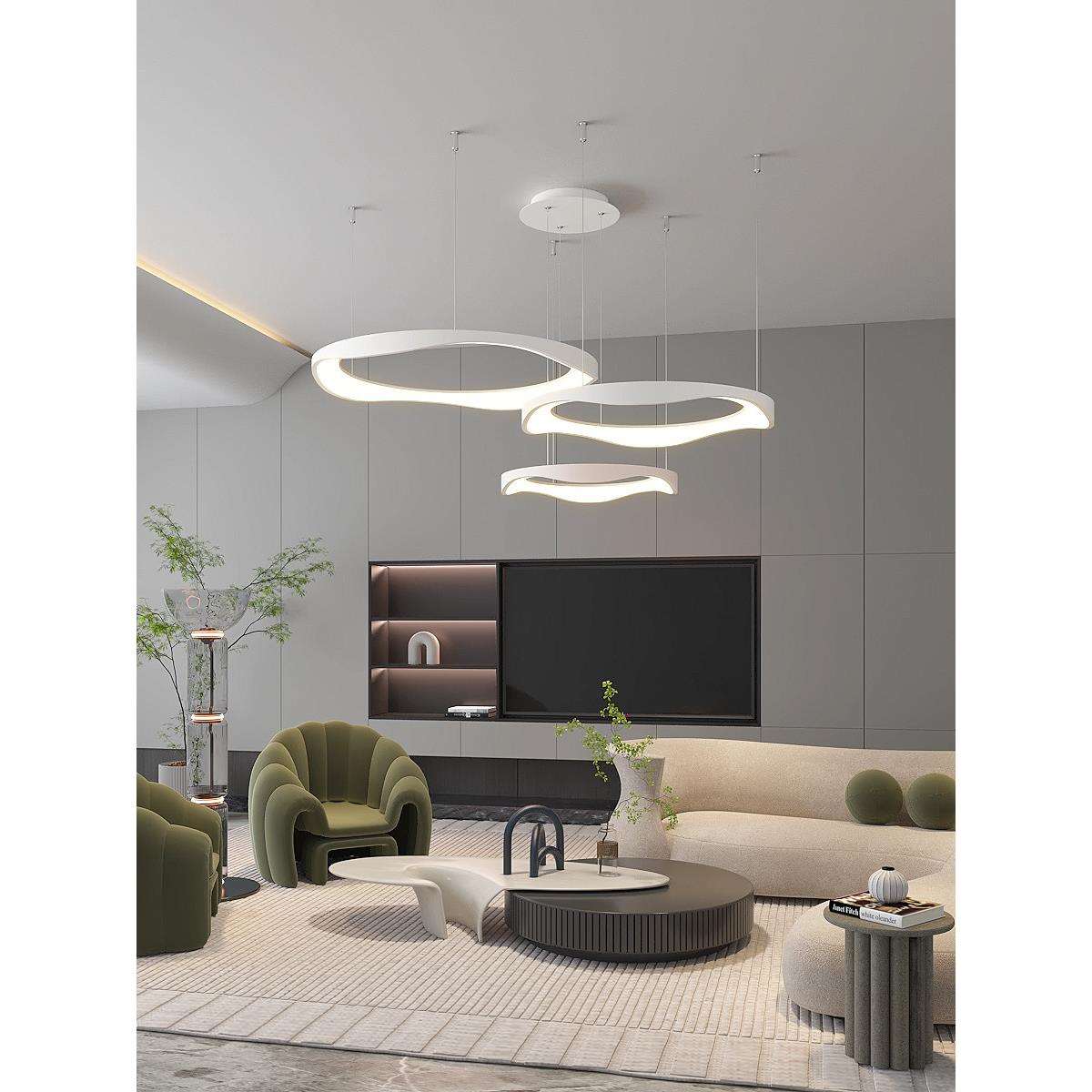 法式奶油风客厅吊灯现代简约卧室灯艺术圆环2022设计师款餐厅吊灯