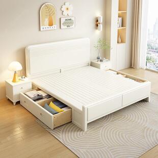 金丝檀木实木床双人1.8x2米大床现代简约主卧奶油风1.5米储物婚床