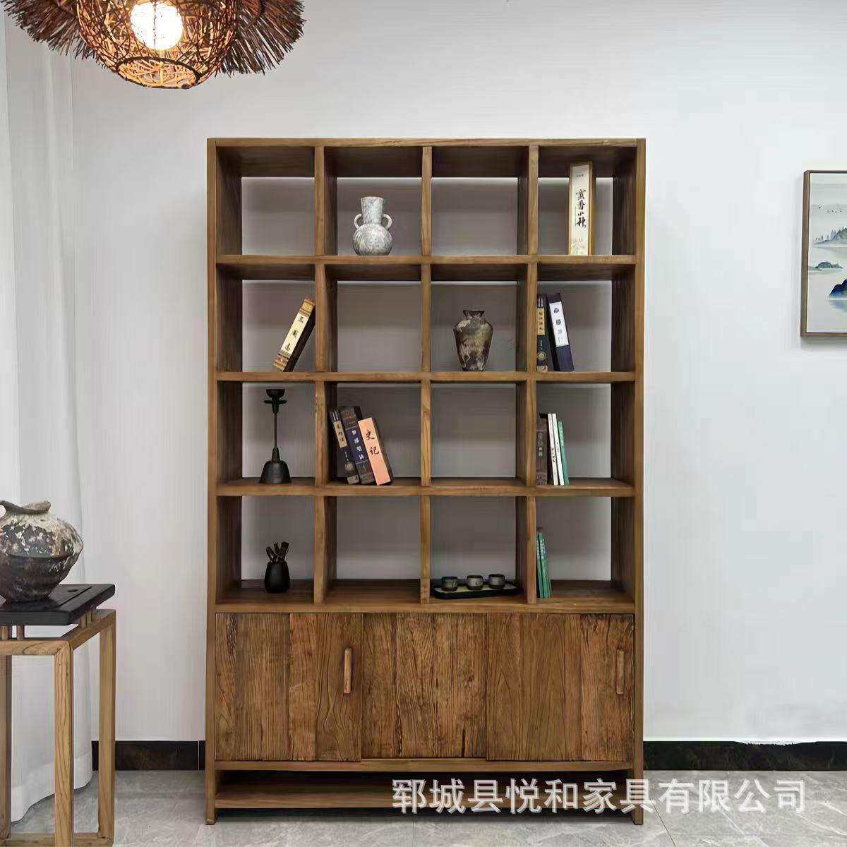 诧寂风老榆木博古架实木家具茶杯多宝阁收纳柜文玩瓷器陈列展示架