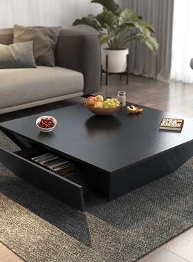 北欧茶几创意造型异形现代简约黑色橡木纹客厅家具个性正方形