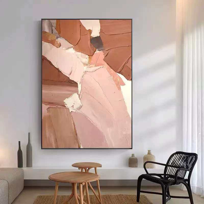 纯手绘油画客厅抽象画立体肌理轻奢橙色挂画落地玄关装饰画