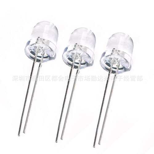 8mm透明白灯f8白发红暖白黄蓝翠绿UV395nm插件led灯珠发光二极管