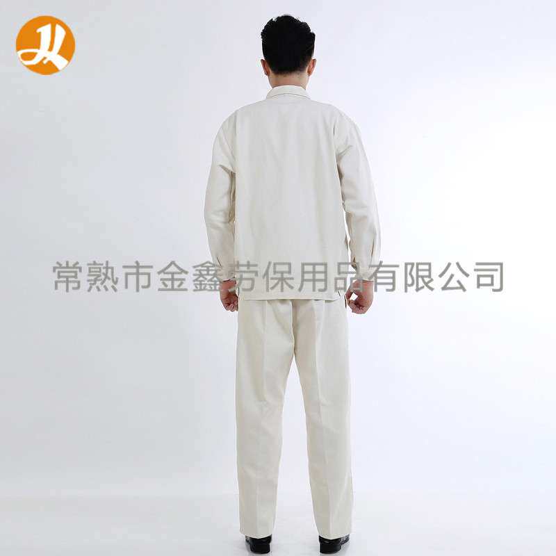 耐脏电焊服白色帆布工作服防护劳保防尘耐磨焊工服4x4