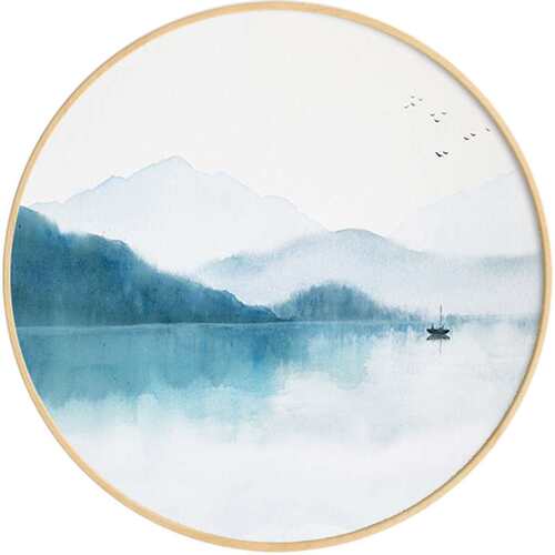 新中式装饰画客厅圆形挂画禅意水墨壁画实木框山水画玄关书房走廊