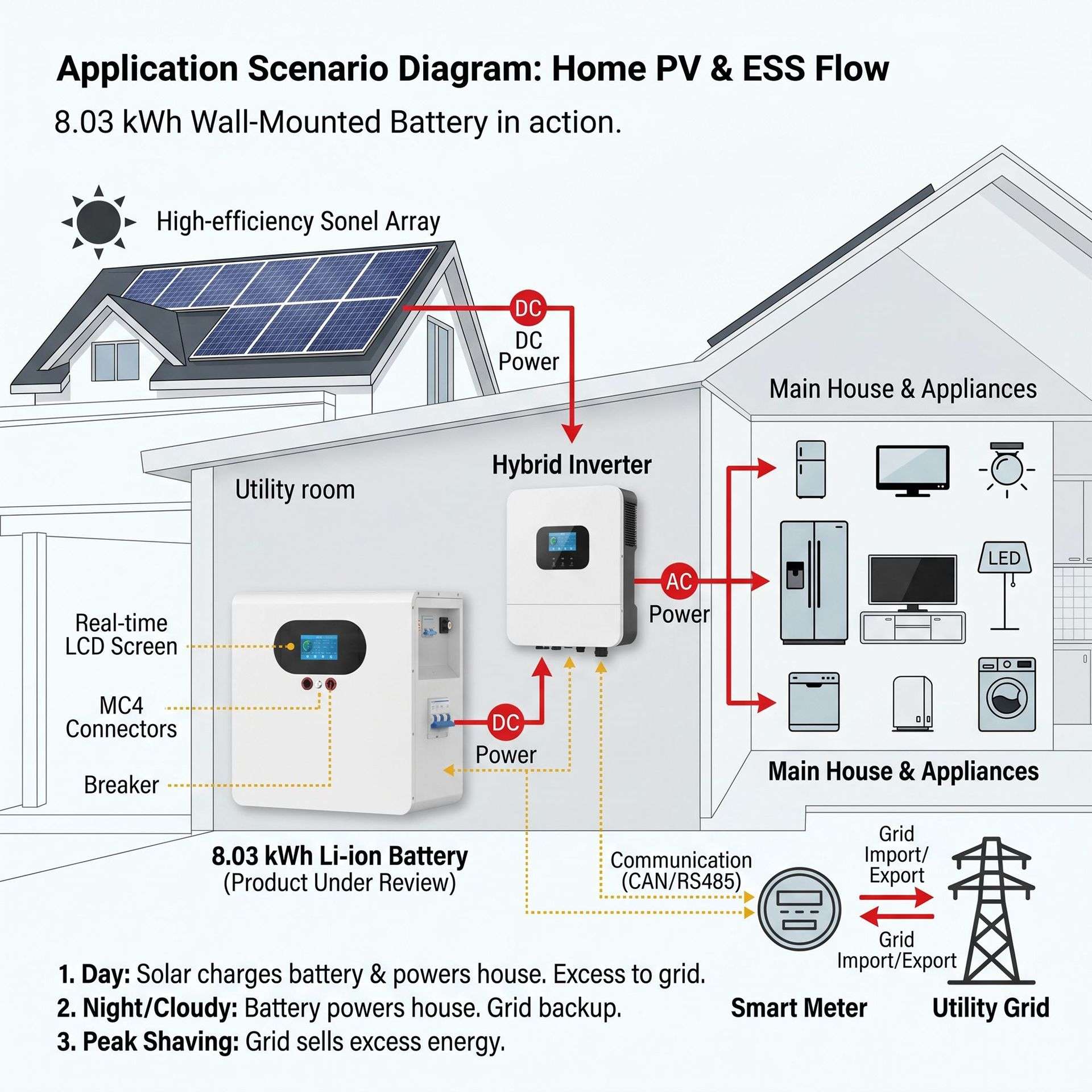 25.6V 314Ah 1P8S 8.03kWh Wall-Mounted LiFePO4 Battery 7KWH