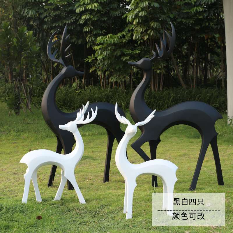 仿铜金属鹿摆件户外园林景观房产别墅校园草坪装饰玻璃钢小鹿雕塑