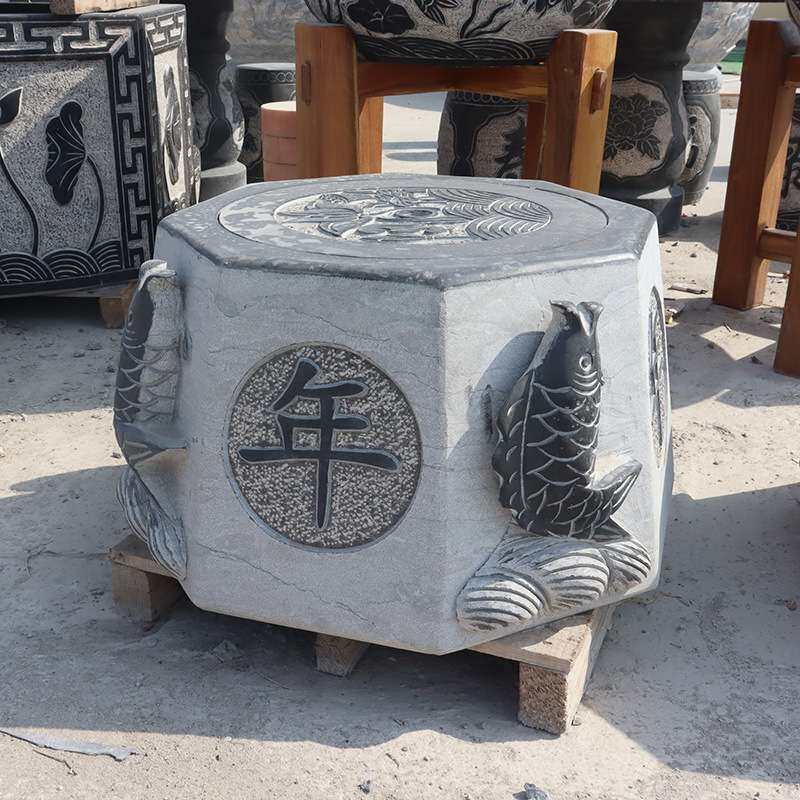 石雕井口井圈青石仿古井盖八角形户外大理石井栏家用庭院装饰摆件
