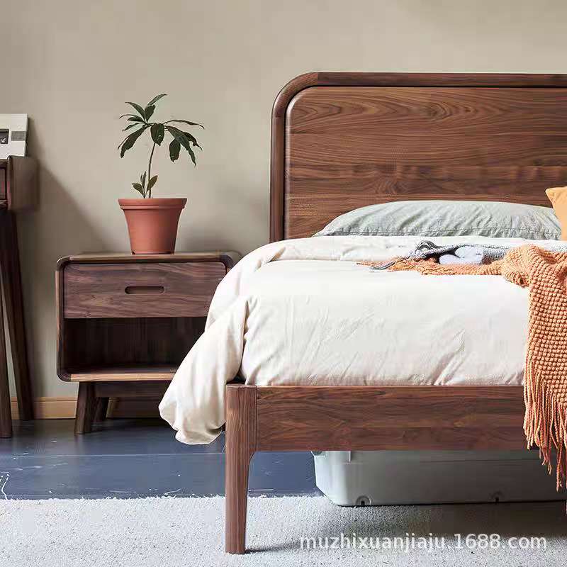 北美黑胡桃木实木床全实木双人床简约大床卧室1.8床榫卯设计