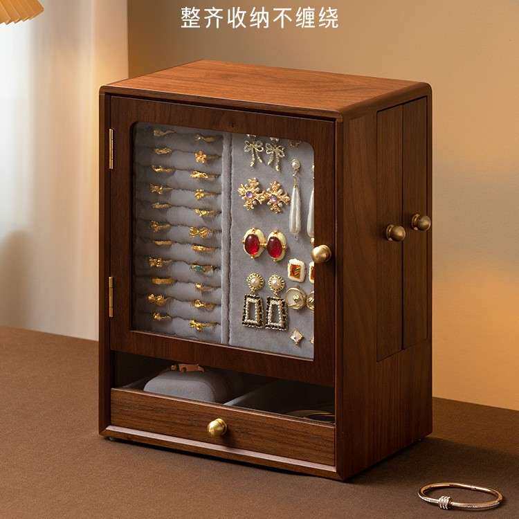 木质首饰收纳盒高档精致耳饰耳钉盒新款抽屉式黄金三金珠宝饰品盒