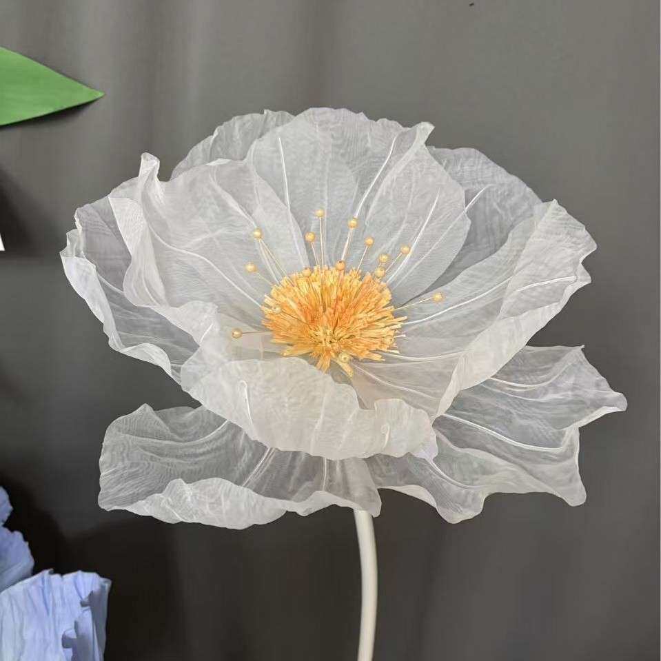 立体丝质欧根纱花婚庆路引橱窗美陈展示舞台摆件网红打卡仿真花