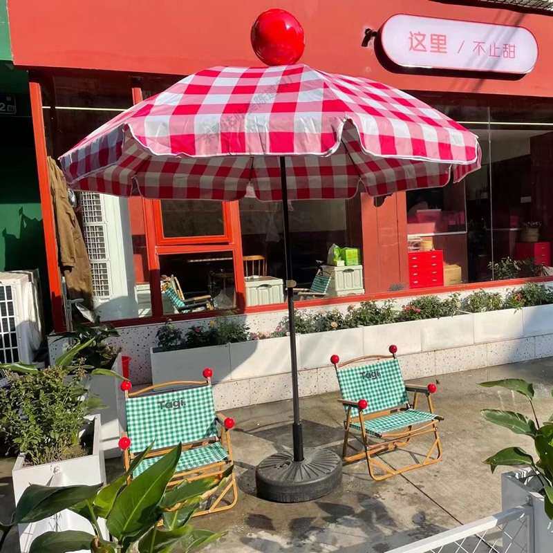 Tagi.绿白色格子花园太阳伞网红户外拍照打卡店铺庭院装饰遮阳伞