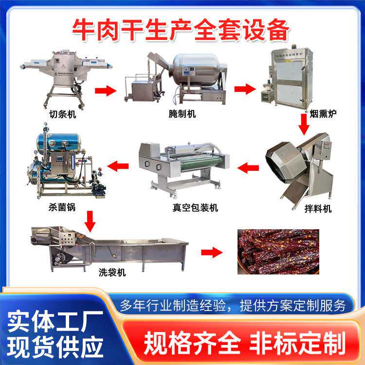 高产量牛肉干油炸线休闲牛肉干加工成套设备牛羊肉干输送带切条机