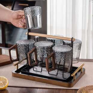 玻璃杯冷水壶耐热家用套装客厅茶几凉水壶木把茶杯高档水具新款