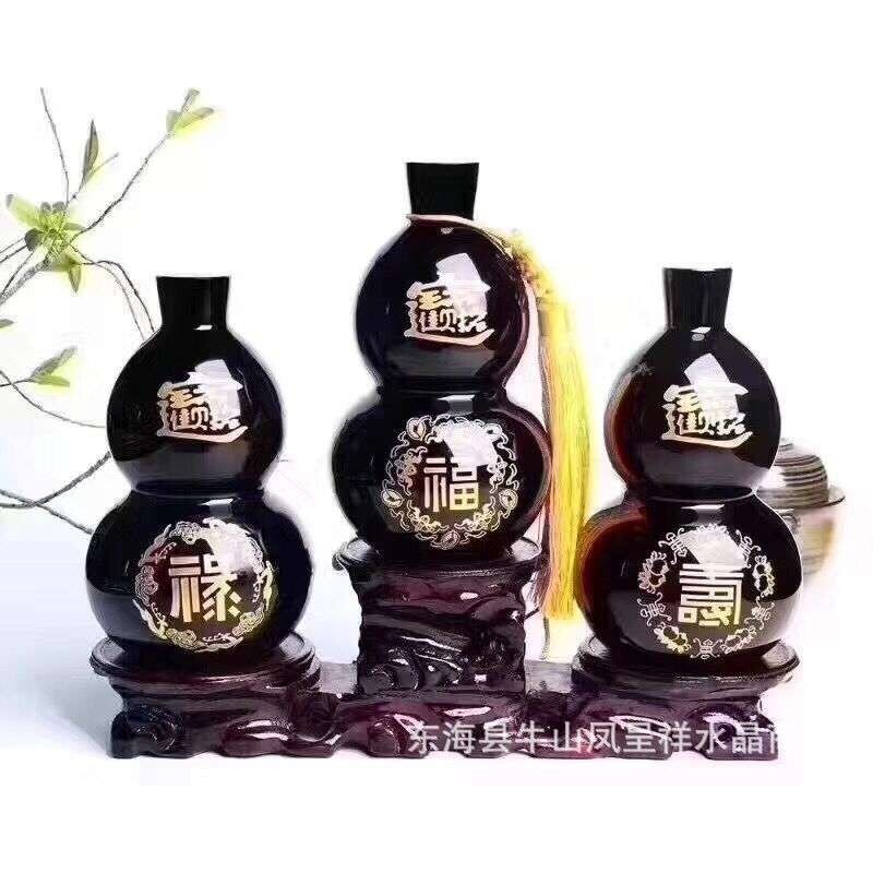 凤呈祥 厂供 天然福 禄 寿黑曜石摆件 家居办公室风水摆饰