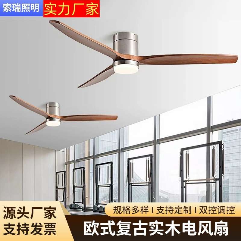 现代风扇灯吸顶简约餐厅复古客厅卧室静音有灯吊风扇跨境货源中山