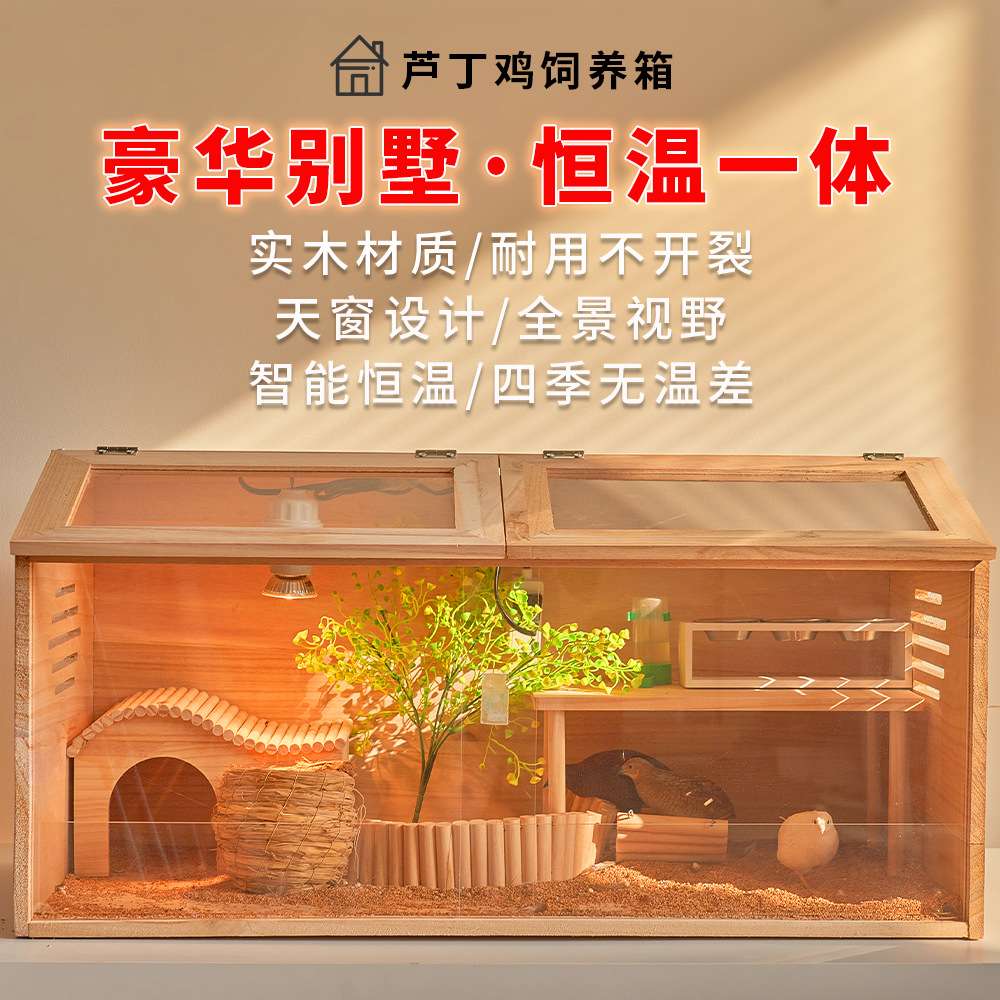 芦丁鸡饲养箱全套家用笼大号控温木质造景别墅宠物鸡育雏保温箱子