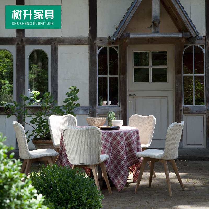 北欧简约户外柚木仿藤编餐桌椅别墅庭院花园酒店防腐户外休闲家具