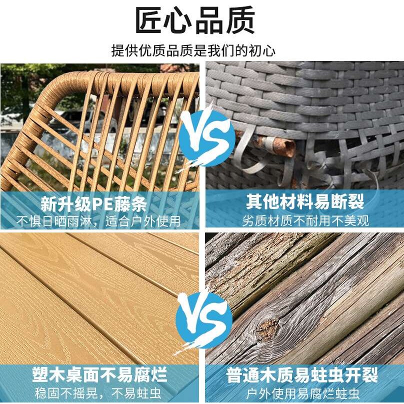 户外花园庭院咖啡厅奶茶店桌椅室外露天酒吧防水防晒藤编椅子组合