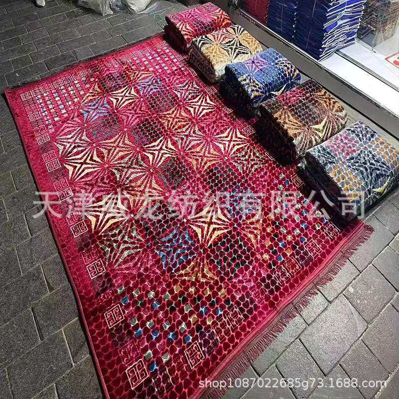 跨境厂家200*300cm拉舍尔流苏压花客厅地毯中东印花压花毯地毯