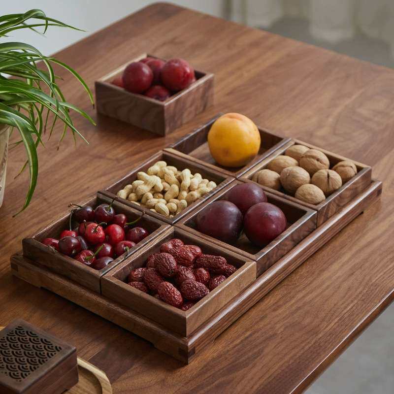 胡桃木木质糖果点心盘托盘六格坚果干果盘收纳盒实木水果盘木盘子