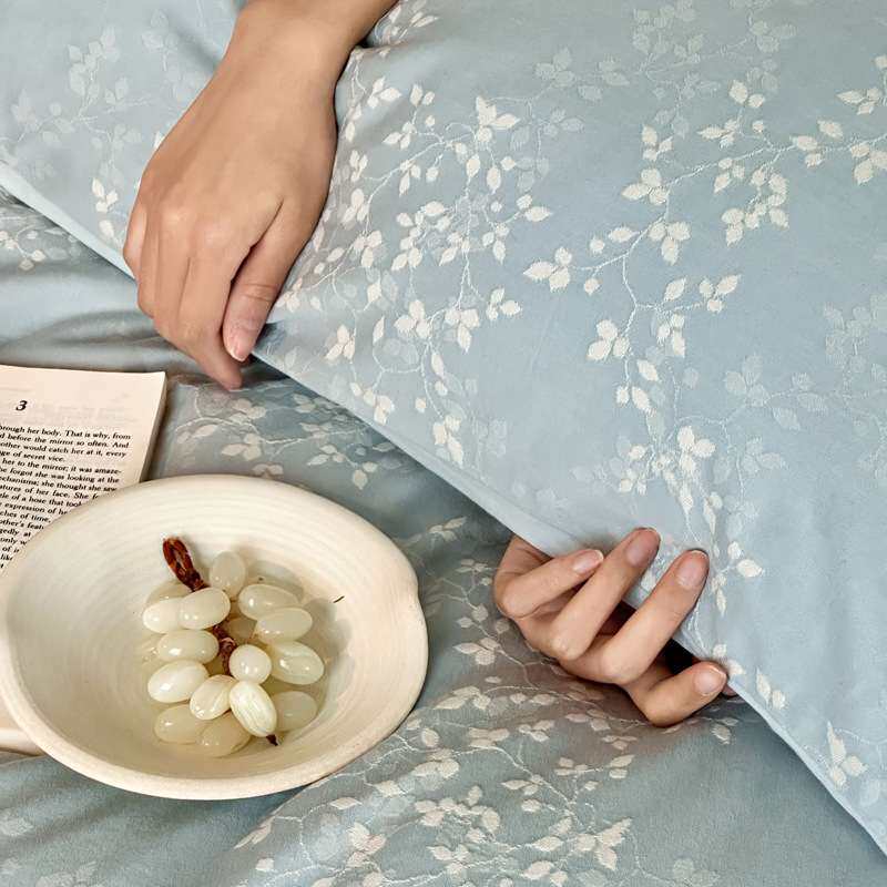 高档全棉色织精美大提花床上四件套 纯棉小碎花民宿公寓床单被套