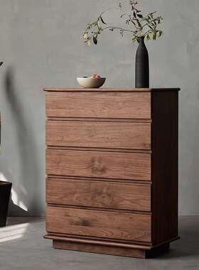 北美黑胡桃实木五斗柜卧室储物柜简约现代客厅收纳柜北欧原木边柜