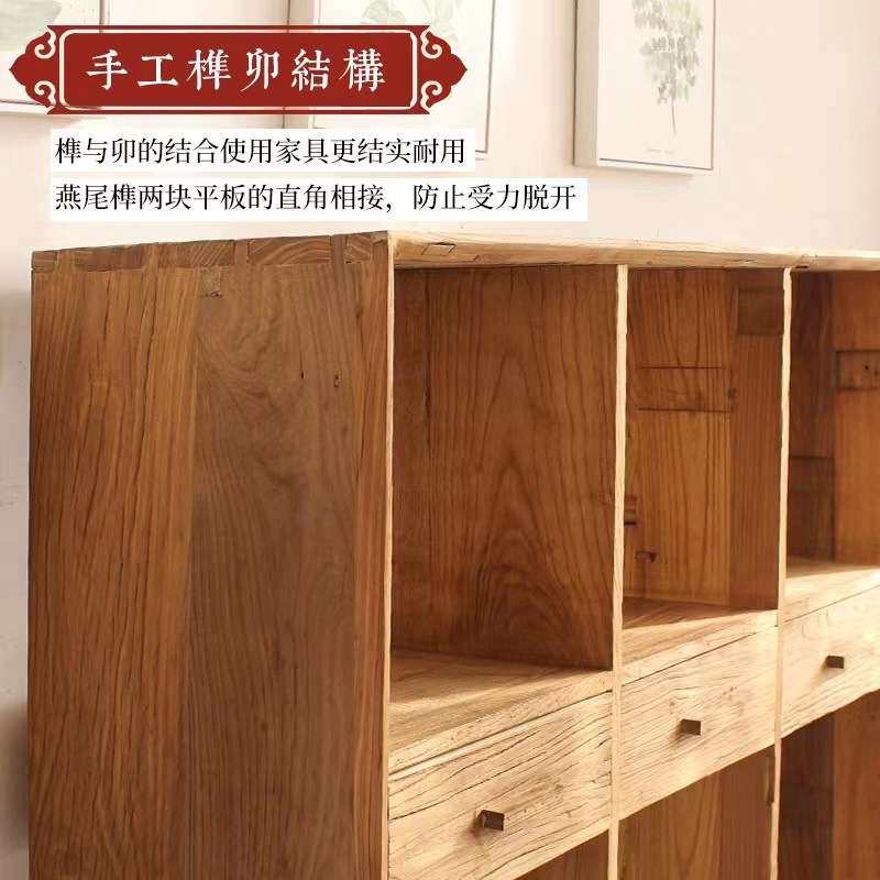老榆木书架家用客厅全墙满墙书柜装饰民宿全漫咖啡老榆木落地书架