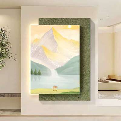 奶油风玄关装饰画2024新款走廊过道挂画高档发光正对门入户壁画