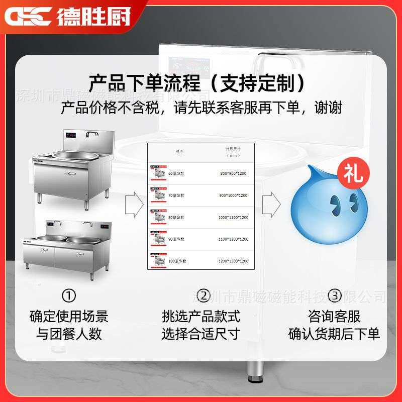 新款不锈钢电磁大锅灶酒店炒炉厨房设备食堂大功率15KW商用电磁炉