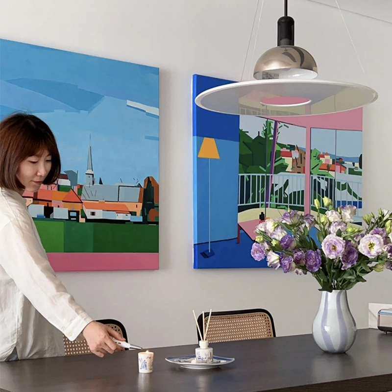 西好莱坞 北欧撞色风景装饰画小众文艺无框画高级个性色彩玄关画