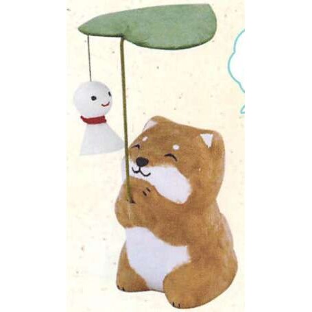 RYUKODO龙虎作/雨天撑伞看晴天娃娃的和纸小动物摆件(柴犬)