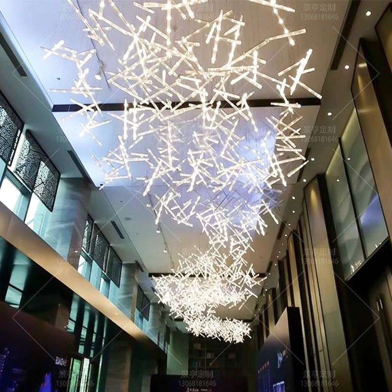 发光玻璃管装饰吊饰现代简约酒店大堂前台大厅空中创意装置艺术件