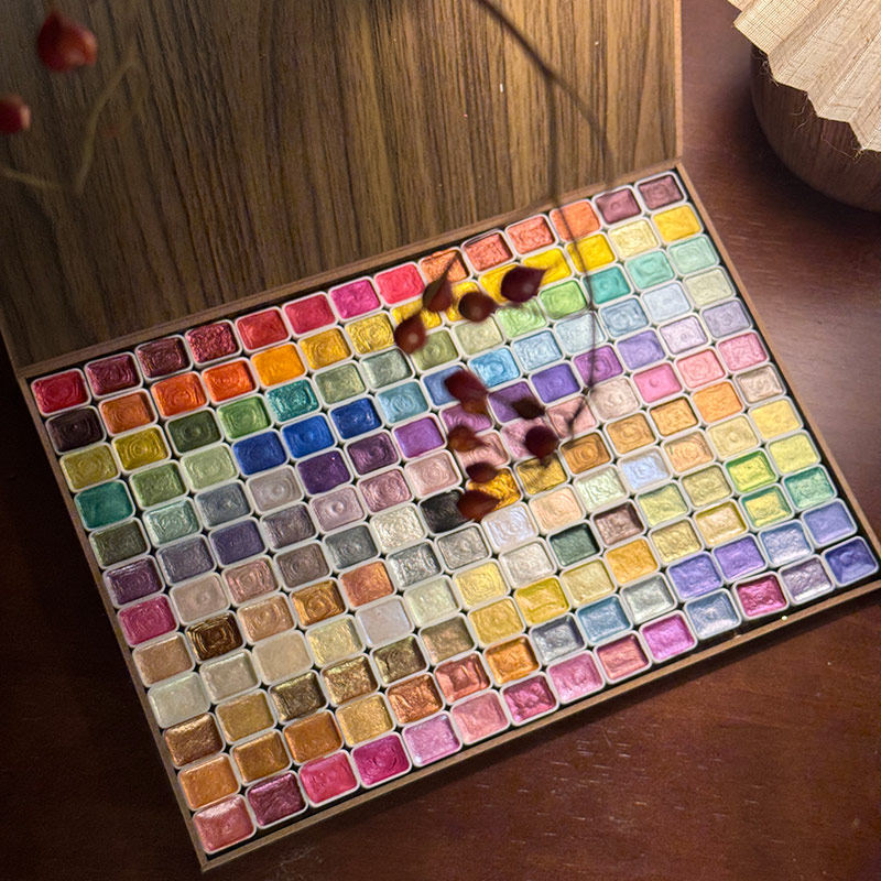 水彩颜料组合套装固体珠光偏光变色学生礼物盒绘画专用颜料168色