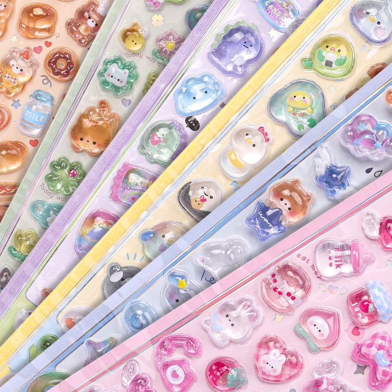 新款儿童贴纸女孩3d立体浮雕贴咕卡E贴画手机装饰小图案宝石水晶