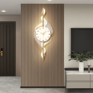 客厅轻奢带钟表装k饰画格栅背景墙壁灯高级感立体简约时钟画餐厅