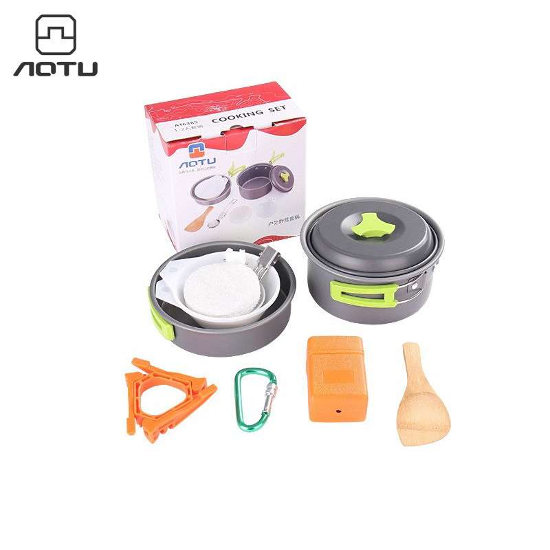 aotu 户外便携锅套装 野营炊具煎锅1-2人 野营锅具套锅 AT6385-1图片