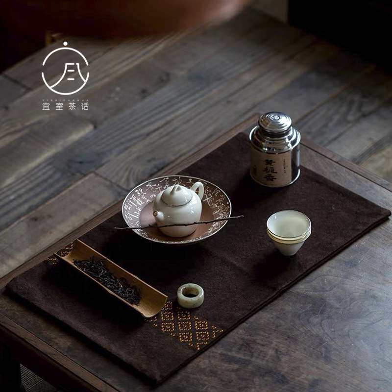 宜室茶话复古棉麻茶席刺绣干泡席禅意扎染帆布桌旗茶桌布茶道配件