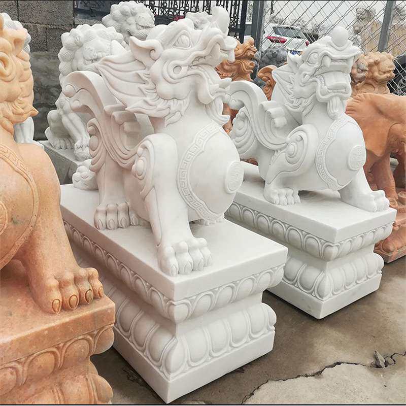 石雕貔貅一对汉白玉庭院户外摆件家用门口大理石麒麟神兽