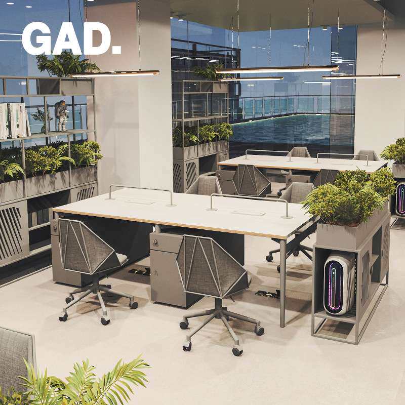 GAD 简约现代办公室职员工位桌椅组合双四六人面对面屏风卡座隔断