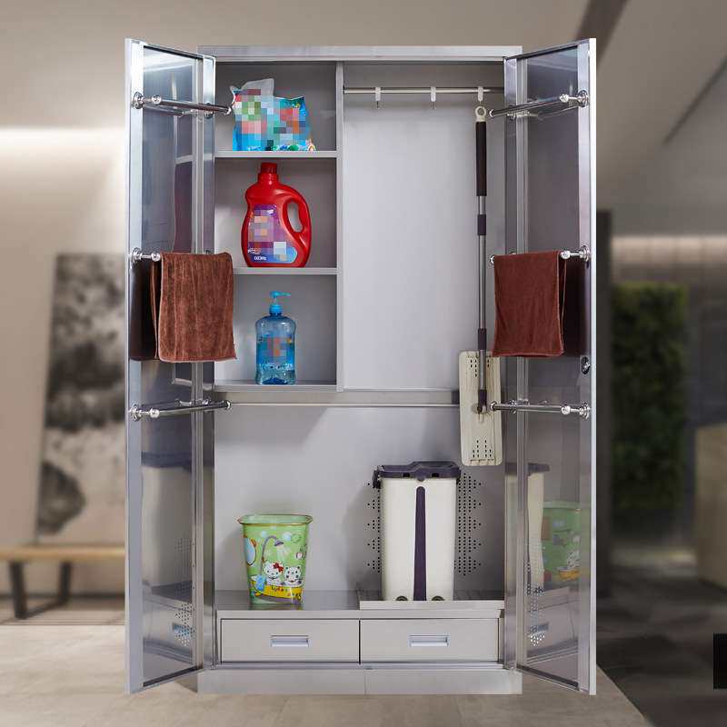 304不锈钢清洁柜拖把扫把保洁工具储物柜学校公司卫生用品清洁柜