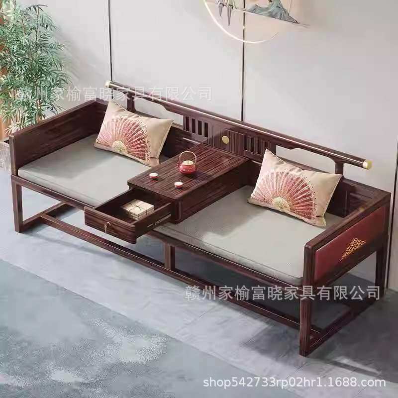 新中式罗汉床乌金木黑檀实木沙发床现代中式书房家具禅意客厅床榻