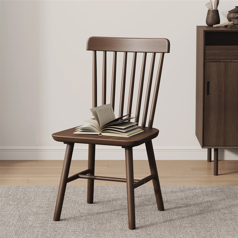 纯实木餐椅家用中古风靠背餐桌温莎椅橡胶木书O桌椅子商用餐厅茶