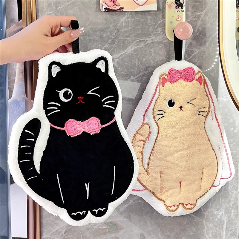 厨房擦手毛巾吸水不掉o毛挂式可爱擦手帕珊瑚绒卫生间洗手擦手神