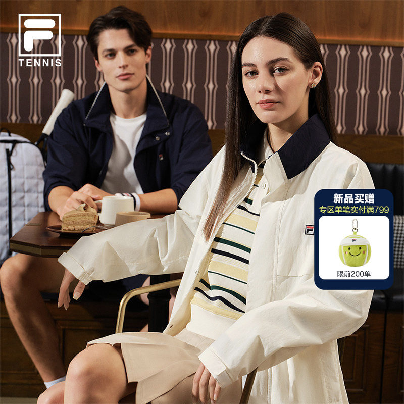 FILA 斐乐网球系列男女梭织外套2026春新款运动领口拼色工装夹克