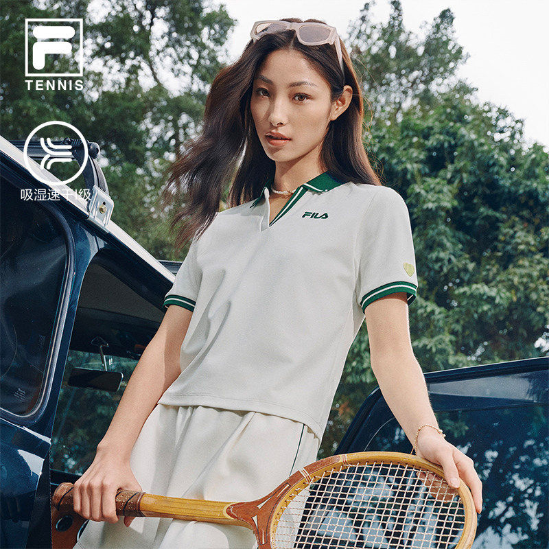 FILA斐乐针织短袖POLO衫26夏季新款网球运动弹力修身显瘦女士上衣